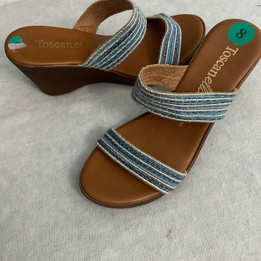 Toscana Blue and Brown Wedge Sandals excellent condition